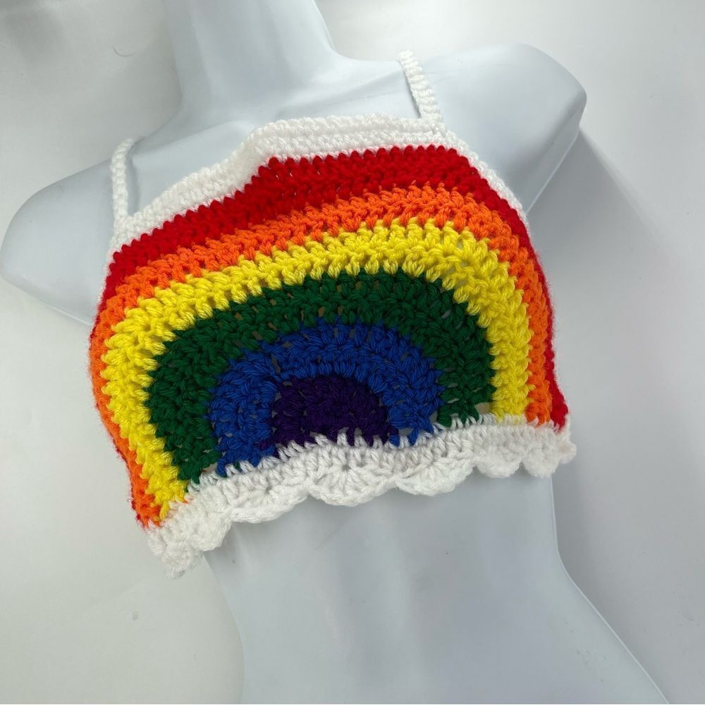 Handmade Napper brand rainbow crop top halter adjustable pride crochet XL NEW - Picture 13 of 16